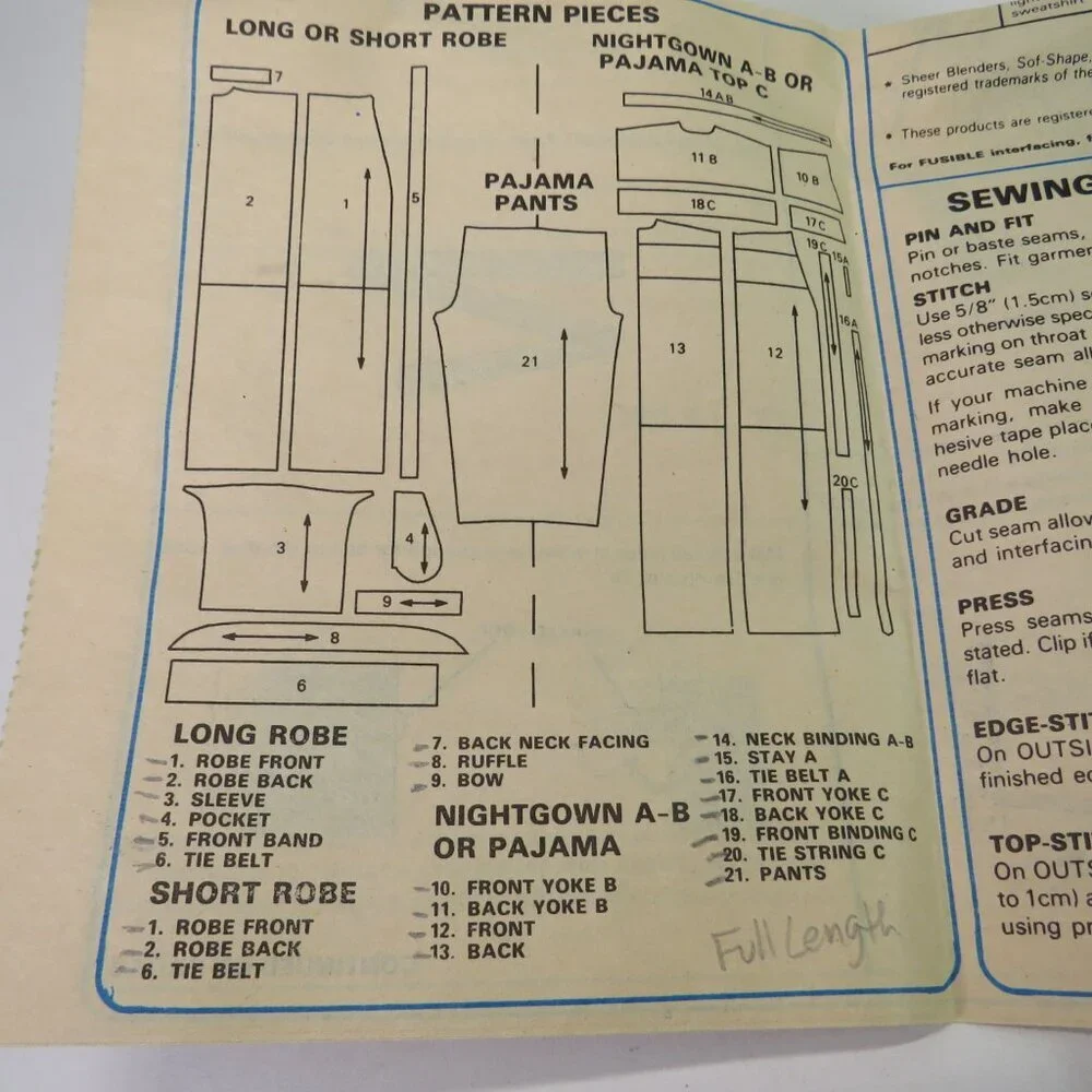McCall's 9382 sewing pattern Robe, nightgown, top, pants, shorts